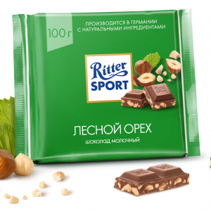 Шоколад Риттер Спорт с дробл.лесным орехом 100г 1/12