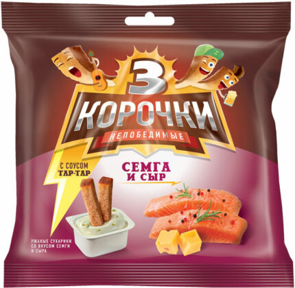 Сухарики "Три корочки" Семга-сыр с соусом Тартар 60г+20г 1/30